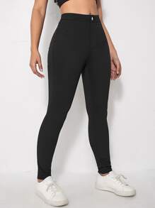 Rivivi 女士休闲纯色修身裤 - 黑色 - 查看 3