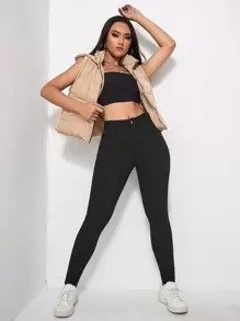 Rivivi 女士休闲纯色修身裤 - 黑色 - 查看 4