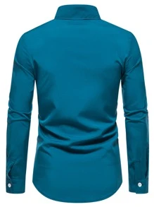 Manfinity Mode Men Solid Collared Button Up Shirt - Teal Blue - View 2
