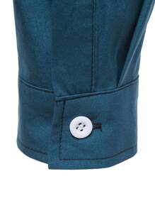 Manfinity Mode Men Solid Collared Button Up Shirt - Teal Blue - View 4