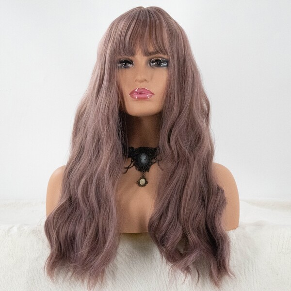 

Long Curly Synthetic Wig With Bangs, Brown