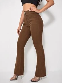 Jeans bootcut con botón - Marrón - Ver 3