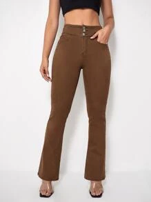 Jeans bootcut con botón - Marrón - Ver 4