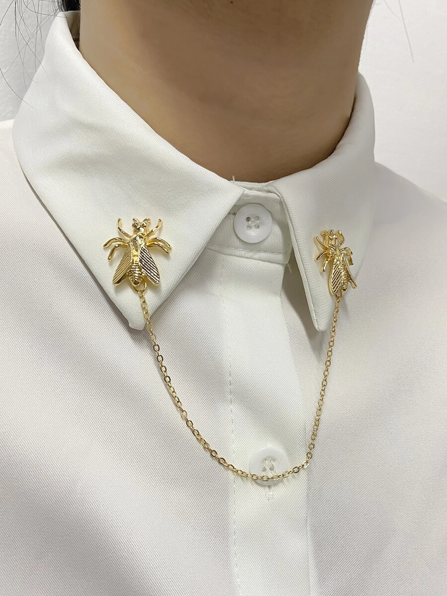 昆蟲細節鏈條胸針 - 金黃色 - 查看 1