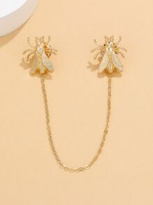 昆蟲細節鏈條胸針 - 金黃色 - 查看 3