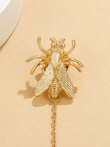 昆蟲細節鏈條胸針 - 金黃色 - 查看 4