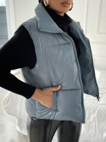 SHEIN Unity Sleeveless Zip Up Padded Padded Coat Clothes Winter - Dusty Blue - View 3