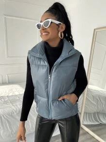 SHEIN Unity Sleeveless Zip Up Padded Padded Coat Clothes Winter - Dusty Blue - View 4