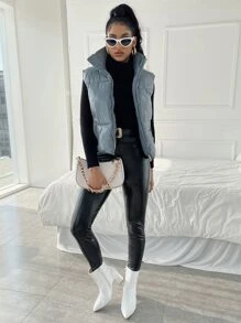 SHEIN Unity Sleeveless Zip Up Padded Padded Coat Clothes Winter - Dusty Blue - View 5