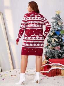 SHEIN Vestido de punto con patrón de Navidad - Rojo y blanco - Ver 2