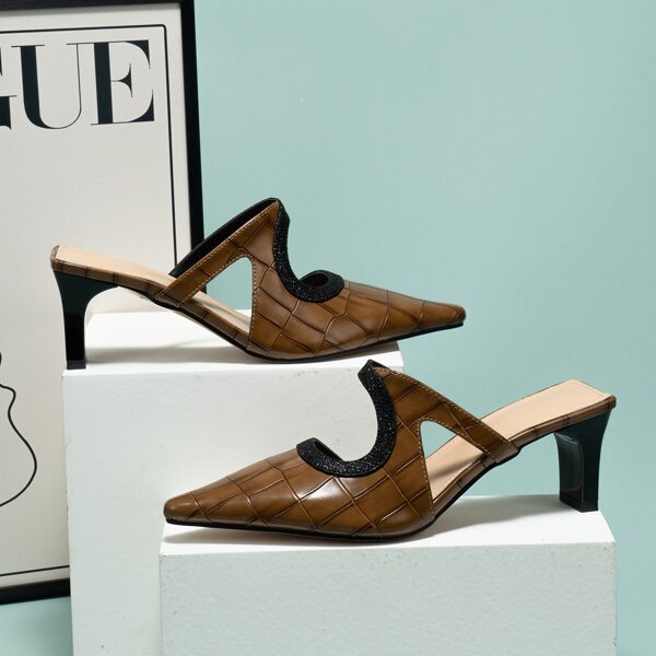 

Crocodile Embossed Cut Out Design Mule Pumps, Brown