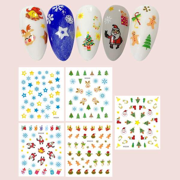 

5sheets Christmas Snowflake Pattern Nail Water Decal, Multicolor