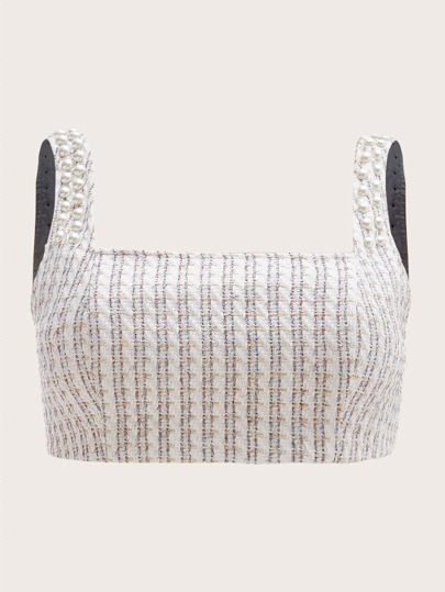 SHEIN Privé Top tank con cuenta de perla de cuadros tweed