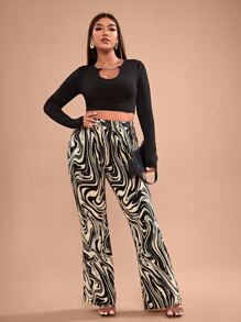 SHEIN SXY Pantalones acampanados con estampado de mármol - Multicolor - Ver 3
