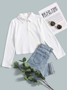 SHEIN Girls Polo Neck Tee - White - View 1