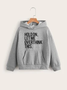 SHEIN 青少年女孩標語圖案袋鼠口袋保暖連帽衫