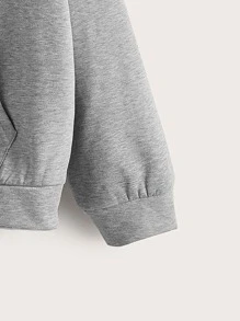 SHEIN 青少年女孩標語圖案袋鼠口袋保暖連帽衫