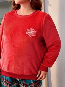 SHEIN 大碼聖誕雪花刺繡運動衫和格子呢圖案長褲 - 彩色 - 查看 3