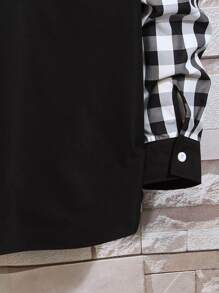 Manfinity Hombres 1 pieza Camisa con estampado de guingán con botón delantero - Blanco y Negro - Ver 3