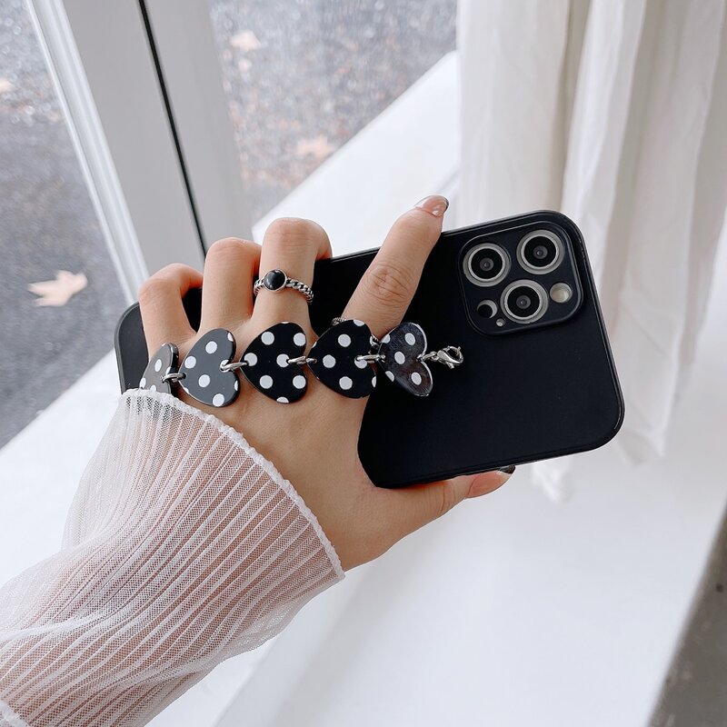

Plain Phone Case With Polka Dot Pattern Hand Strap, Multicolor