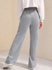 SHEIN Teen Girls Slant Pocket Embroidery Joggers - Light Grey - View 2