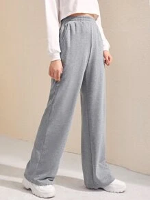 SHEIN Teen Girls Slant Pocket Embroidery Joggers - Light Grey - View 5