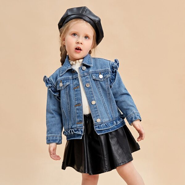 

Toddler Girls Frill Trim Denim Jacket, Medium wash