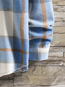 Manfinity Homme Men Plaid Pocket Patched Single Breasted Overcoat - Blue - View 3