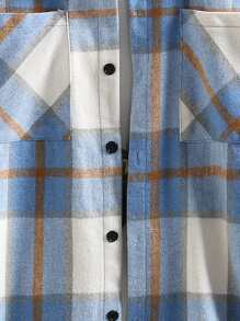 Manfinity Homme Men Plaid Pocket Patched Single Breasted Overcoat - Blue - View 4