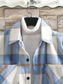 Manfinity Homme Men Plaid Pocket Patched Single Breasted Overcoat - Blue - View 5