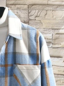 Manfinity Homme Men Plaid Pocket Patched Single Breasted Overcoat - Blue - View 6