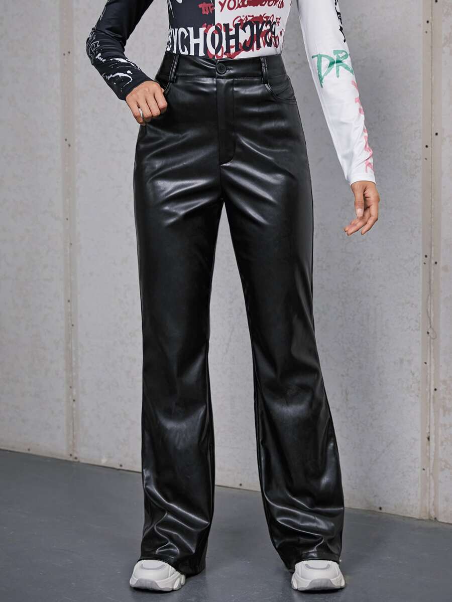 SHEIN ICON Quần nữ Nút Túi Dây kéo màu trơn Thanh lịch - màu đen - Xem 1