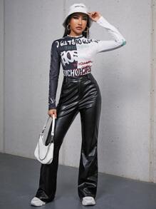 SHEIN ICON Quần nữ Nút Túi Dây kéo màu trơn Thanh lịch - màu đen - Xem 5