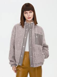 ZIAI Zip Pocket Drop Shoulder Teddy Jacket - Grey - View 1