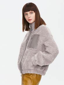 ZIAI Zip Pocket Drop Shoulder Teddy Jacket - Grey - View 3