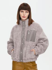ZIAI Zip Pocket Drop Shoulder Teddy Jacket - Grey - View 4