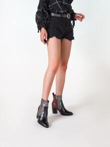 Botas de color combinado piedra con estampado con tacón grueso - Multicolor - Ver 2