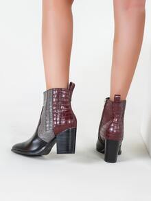 Botas de color combinado piedra con estampado con tacón grueso - Multicolor - Ver 4