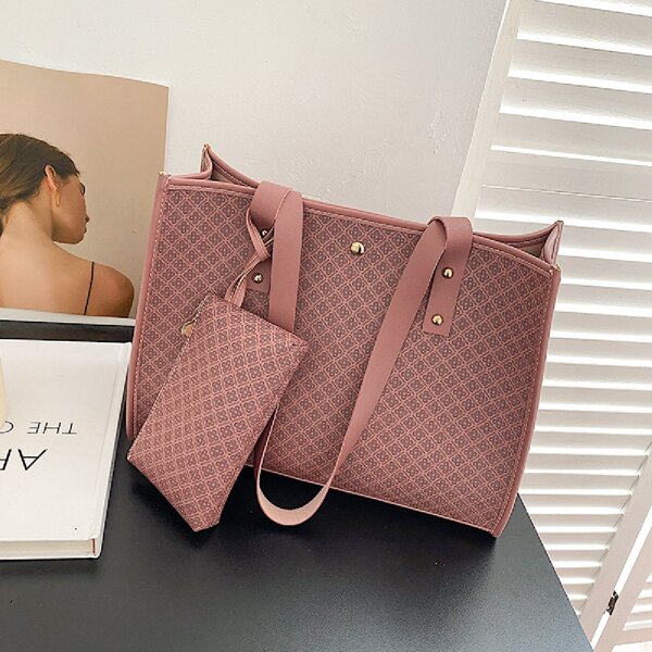 

Geo Graphic Tote Bag With Purse, Pink