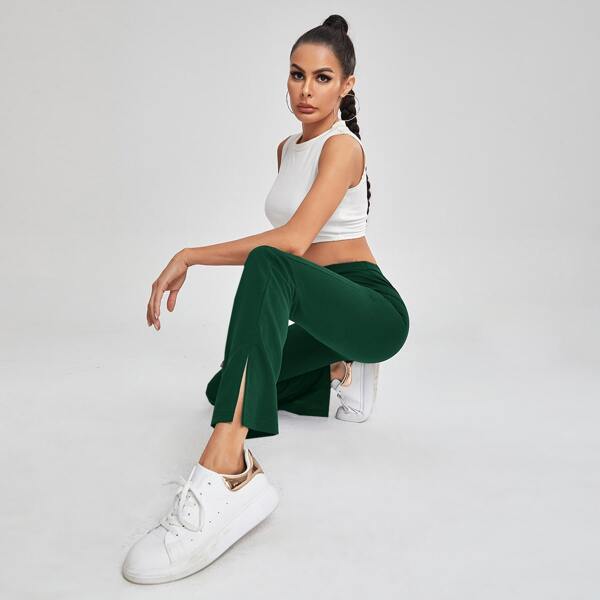 

Split Hem Flare Leg Pants, Dark green