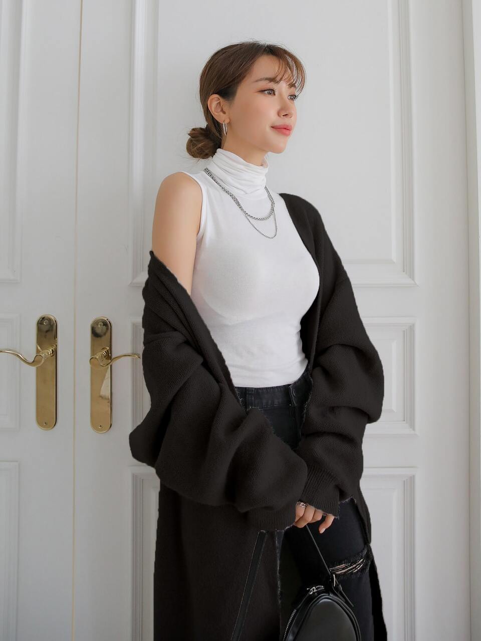 Women's Black Winter Longline Cardigan,Drop Shoulder Regular Fit Plain Long Sleeve Tops,Effortless Chic Everyday Basic Casual Ladies Late Fall Wear