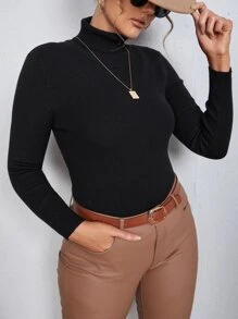 Calvaya Plus Turtleneck Ribbed Knit Jumper - Black - View 1