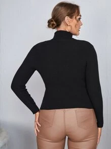 Calvaya Plus Turtleneck Ribbed Knit Jumper - Black - View 2