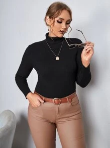 Calvaya Plus Turtleneck Ribbed Knit Jumper - Black - View 3