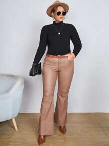 Calvaya Plus Turtleneck Ribbed Knit Jumper - Black - View 4