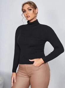 Calvaya Plus Turtleneck Ribbed Knit Jumper - Black - View 5