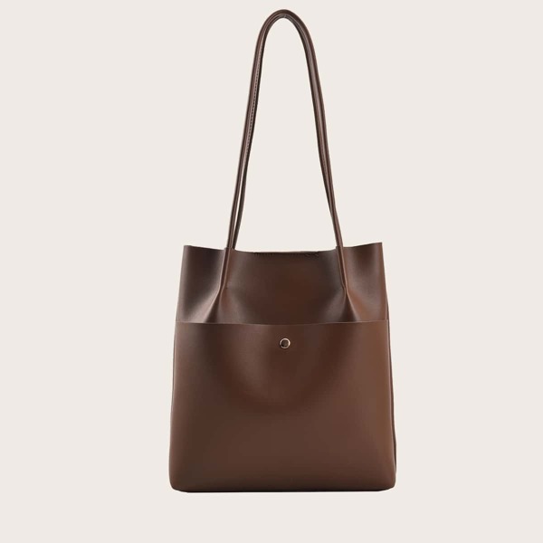 

Minimalist Tote Bag With Inner Pouch, Coffee brown