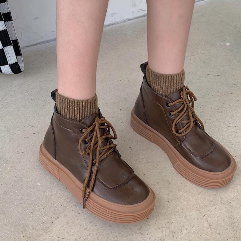 

Lace Up Front Sock Boots, Brown