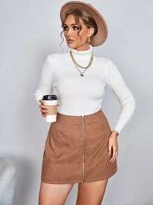 SHEIN Clasi Plus Solid Turtleneck Skinny Jumper - White - View 1