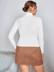 SHEIN Clasi Plus Solid Turtleneck Skinny Jumper - White - View 2